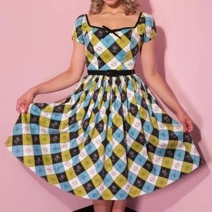 Ghostbusters Icons Argyle Plaid Bardot Swing Dress, XS